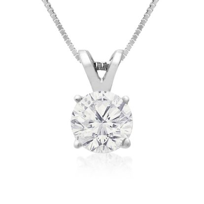 75 Point Colorless Diamond Solitaire Necklace In 14K White Gold, Genuine Earth-Mined Diamond.  Fantastic Deal for a Colorless Diamond!
