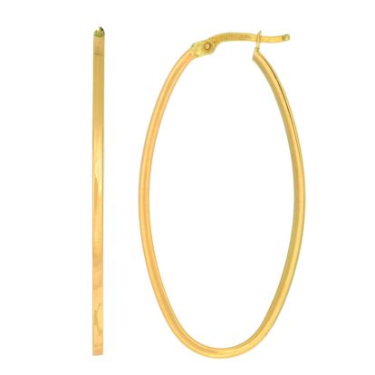 14 Karat Yellow Gold Oval Hoop Earrings, 1 3/4 Inch