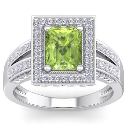 2 1/2 Carat Peridot and Halo Diamond Ring In 14 Karat White Gold