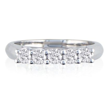1/2 Carat Five Diamond Wedding Band In 14 Karat White Gold
