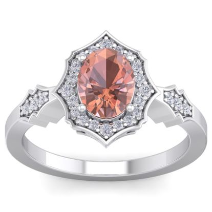 1-1/2 Carat Oval Shape Morganite and Diamond Ring In 14 Karat White Gold