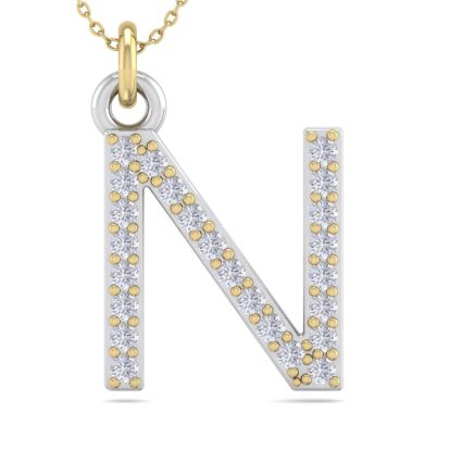 Letter N Diamond Initial Necklace In 14 Karat Yellow Gold With 24 Diamonds
