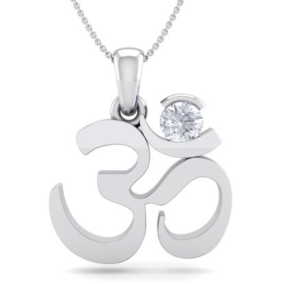 1/4 Carat Diamond Om Necklace In 14 Karat White Gold, 18 Inches
