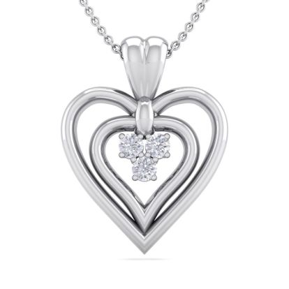 0.04 Carat Three Diamond Heart Necklace in 14 Karat White Gold, 18 Inches