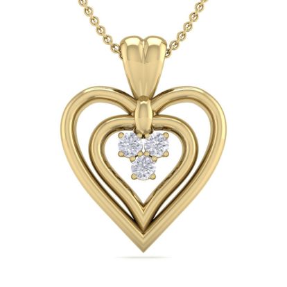 0.04 Carat Three Diamond Heart Necklace in 14 Karat Yellow Gold, 18 Inches