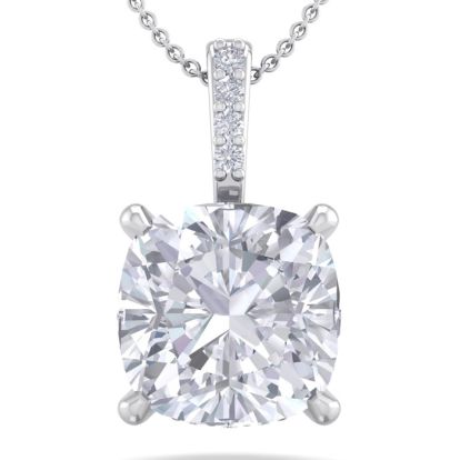 3/4 Carat Cushion Cut Hidden Halo Diamond Necklace In 14 Karat White Gold, 18 Inches