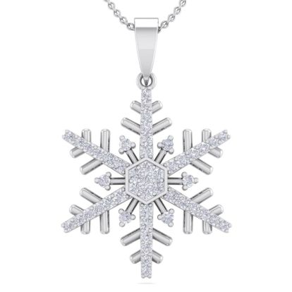 1/5 Carat Three Diamond Snowflake Necklace in 14 Karat White Gold, 18 Inches