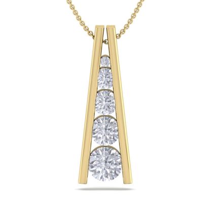1 Carat Diamond Journey Ladder Necklace In 14 Karat Yellow Gold, 18 Inches