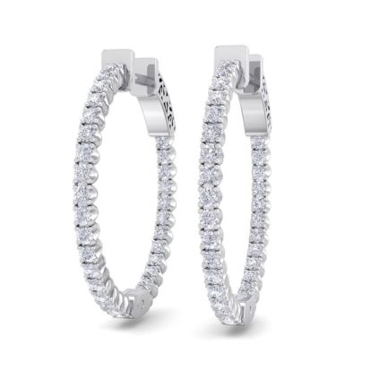 1 Carat Diamond Hoop Earrings In 14 Karat White Gold, 3/4 Inch