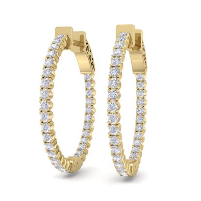 1 Carat Diamond Hoop Earrings In 14 Karat Yellow Gold, 3/4 Inch