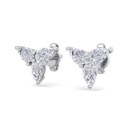 1/2 Carat Pear Shape Diamond Cluster Earrings In 14 Karat White Gold