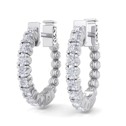 1/2 Carat Diamond Hoop Earrings In 14 Karat White Gold, 1/2 Inch