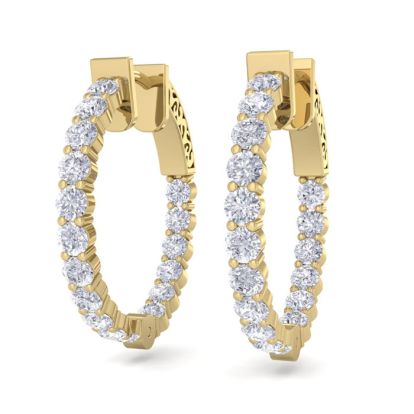 2 Carat Diamond Hoop Earrings In 14 Karat Yellow Gold, 3/4 Inch
