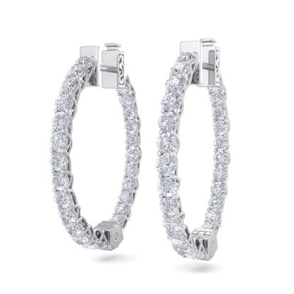 3 Carat Diamond Hoop Earrings In 14 Karat White Gold, 3/4 Inch