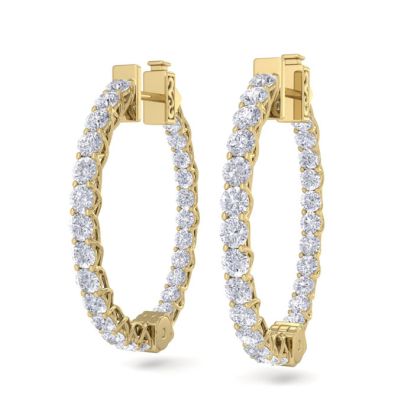 3 Carat Diamond Hoop Earrings In 14 Karat Yellow Gold, 3/4 Inch