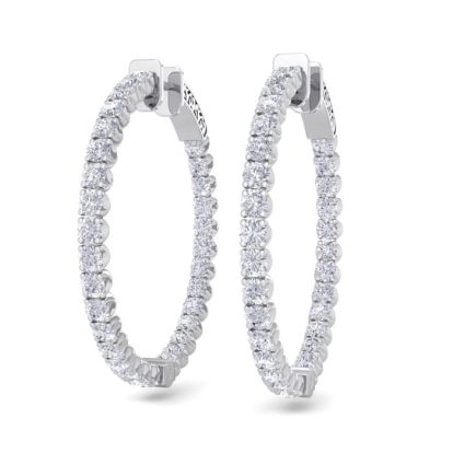 5 Carat Diamond Hoop Earrings In 14 Karat White Gold, 1 1/4 Inch