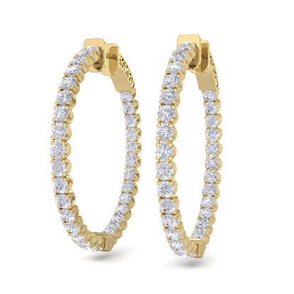 5 Carat Diamond Hoop Earrings In 14 Karat Yellow Gold, 1 1/4 Inch