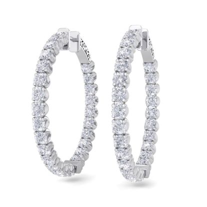 5 Carat Diamond Hoop Earrings In 14 Karat White Gold, 1 1/2 Inches