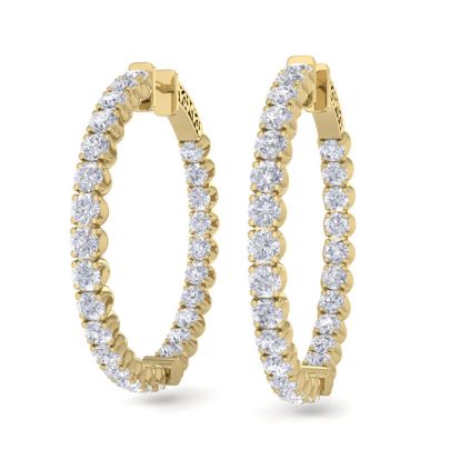 5 Carat Diamond Hoop Earrings In 14 Karat Yellow Gold, 1 1/2 Inches