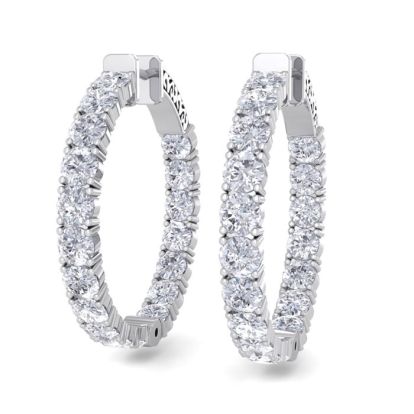 7 Carat Diamond Hoop Earrings In 14 Karat White Gold, 1 1/4 Inch