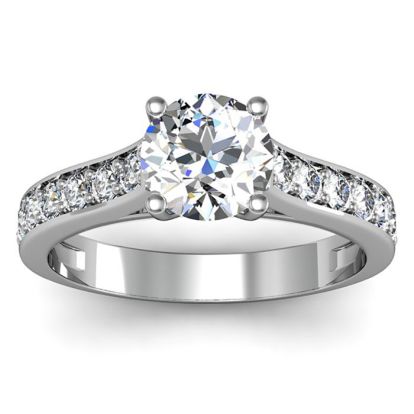 Moissanite Engagement Ring; 1 1/2 Carat Round Shape Moissanite Engagement Ring In 14 Karat White Gold