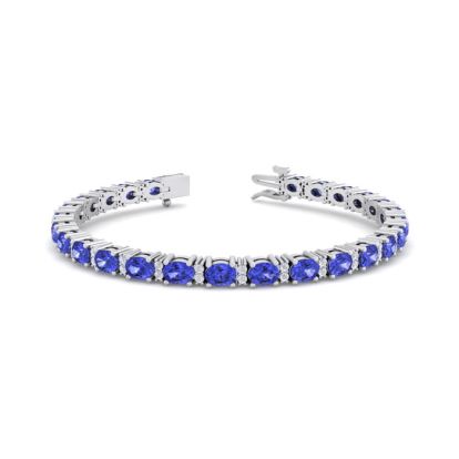5 3/4 Carat Oval Shape Tanzanite and Diamond Bracelet In 14 Karat White Gold, 7 Inches