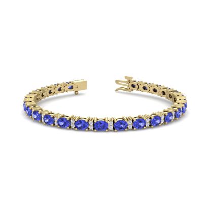 5 3/4 Carat Oval Shape Tanzanite and Diamond Bracelet In 14 Karat Yellow Gold, 7 Inches