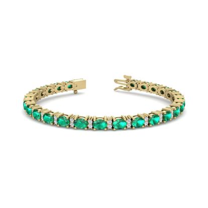 5 Carat Oval Shape Emerald and Diamond Bracelet In 14 Karat Yellow Gold, 5 Carat Oval Shape Emerald and Diamond Bracelet In 14 Karat Yellow Gold, 7 Inches
