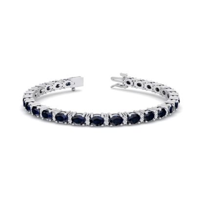 7 Carat Oval Shape Sapphire and Diamond Bracelet In 14 Karat White Gold, 7 Carat Oval Shape Sapphire and Diamond Bracelet In 14 Karat White Gold, 7 Inches