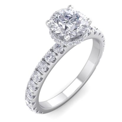 Moissanite Engagement Ring; 1 1/2 Carat Round Shape Hidden Halo Moissanite Engagement Ring In 14 Karat White Gold