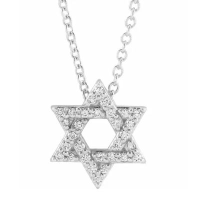 1/8 Carat Diamond Star of David Necklace In 14 Karat White Gold, 18 Inches