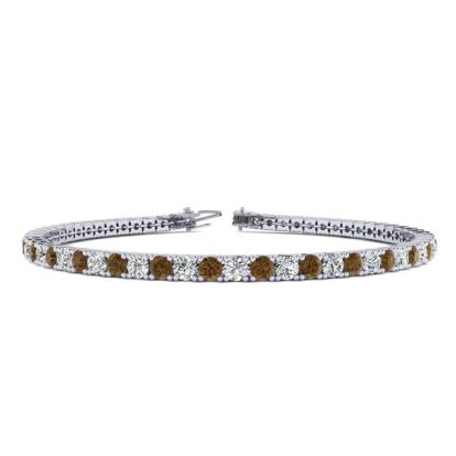 3 Carat Chocolate Bar Brown Champagne And White Diamond Mens Tennis Bracelet In 14 Karat White Gold, 8 Inches