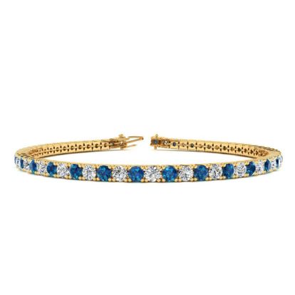 3 Carat Blue And White Diamond Mens Tennis Bracelet In 14 Karat Yellow Gold, 8 Inches