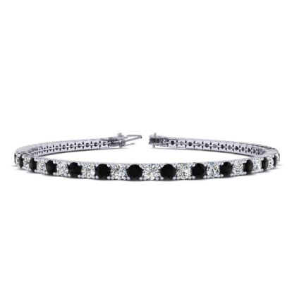 4 1/4 Carat Mens Black Diamond Tennis Bracelet, White Diamond, In 14 Karat White Gold, 7 1/2 Inches