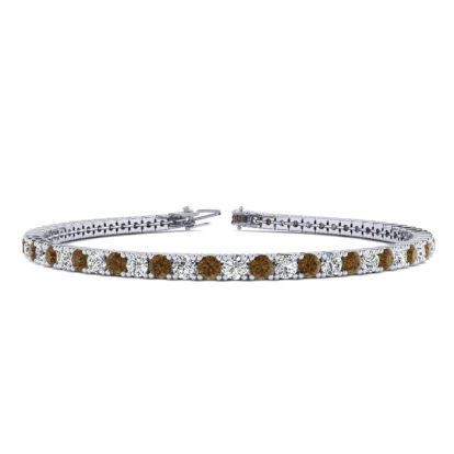 4 1/2 Carat Chocolate Bar Brown Champagne And White Diamond Mens Tennis Bracelet In 14 Karat White Gold, 8 Inches