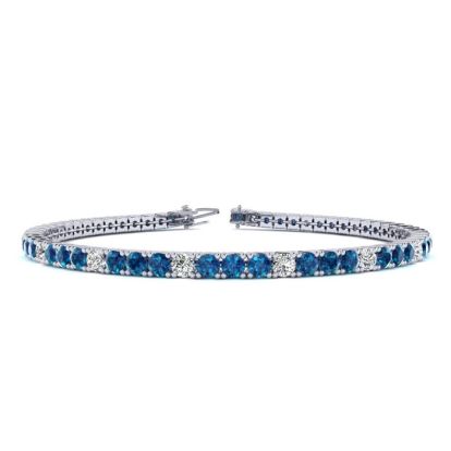 4 1/4 Carat Blue And White Diamond Alternating Mens Tennis Bracelet In 14 Karat White Gold, 7 1/2 Inches