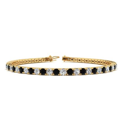 4 1/4 Carat Mens Black Diamond Tennis Bracelet, White Diamond, In 14 Karat Yellow Gold, 7 1/2 Inches