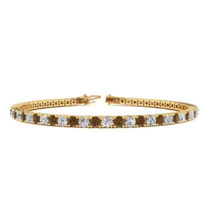 4 1/4 Carat Chocolate Bar Brown Champagne And White Diamond Mens Tennis Bracelet In 14 Karat Yellow Gold, 7 1/2 Inches