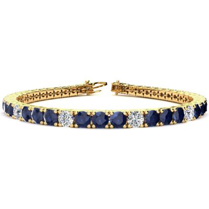 15 1/2 Carat Sapphire and Diamond Alternating Mens Tennis Bracelet In 14 Karat Yellow Gold, 9 Inches