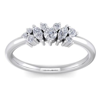 1/3 Carat Round and Marquise Diamond Ring In 14 Karat White Gold