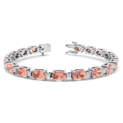 9 Carat Oval Shape Morganite Bracelet With Diamonds In 14 Karat White Gold, 7 Inches