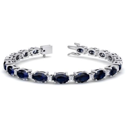 12 Carat Oval Shape Sapphire and Diamond Bracelet In 14 Karat White Gold, 12 Carat Oval Shape Sapphire and Diamond Bracelet In 14 Karat White Gold, 7 Inches