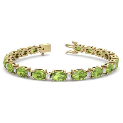 10 Carat Oval Shape Peridot and Diamond Bracelet In 14 Karat Yellow Gold, 7 Inches