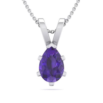 1/2 Carat Pear Shape Amethyst Necklace In Sterling Silver, 18 Inches