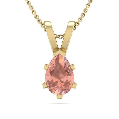 1/2 Carat Pear Shape Morganite Necklace In 14K Yellow Gold Over Sterling Silver With 18 Inch Chain
