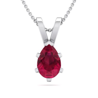 1/2 Carat Pear Shape Ruby Necklace In Sterling Silver, 18 Inches