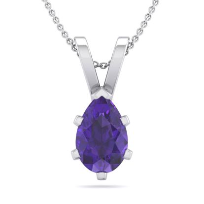 3/4 Carat Pear Shape Amethyst Necklace In Sterling Silver, 18 Inches