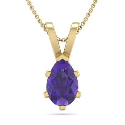 3/4 Carat Pear Shape Amethyst Necklace In 14K Yellow Gold Over Sterling Silver, 18 Inches
