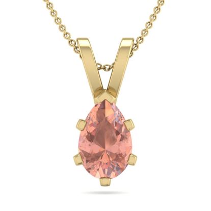 3/4 Carat Pear Shape Morganite Necklace In 14K Yellow Gold Over Sterling Silver With 18 Inch Chain