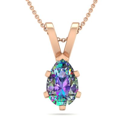 3/4 Carat Pear Shape Mystic Topaz Necklace In 14 Karat Rose Gold Over Sterling Silver, 18 Inches